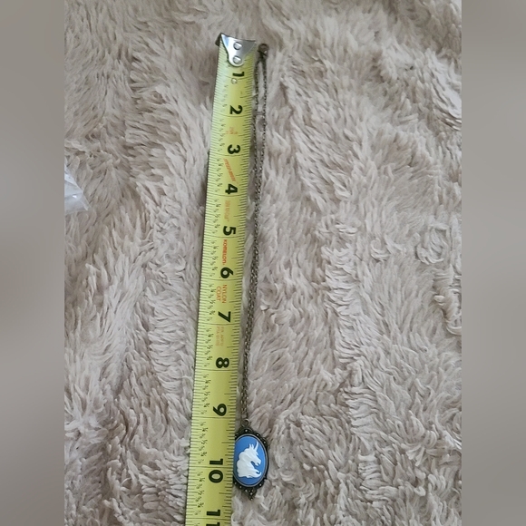 Blue and White Unicorn Cameo Pendant Necklace - Picture 4 of 7